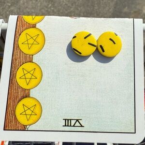 Graphic yellow clay post earrings, one-of-a-kind